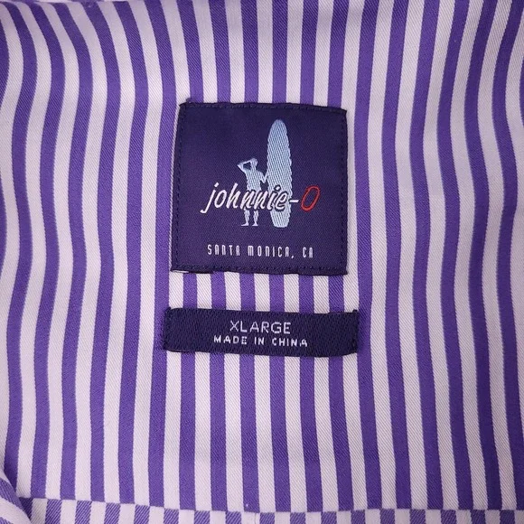 Johnnie-O Shirt Mens XL Purple White Stripe Button Down Bamboo Stretch Pocket - Picture 4 of 11